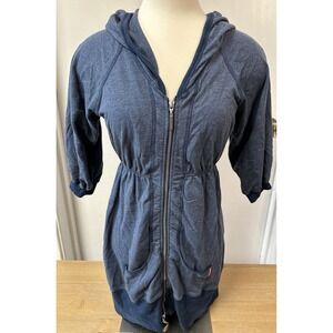 HARD TAIL FOREVER EMPIRE‎ DOUBLE ZIP HOODIE DRESS Medium Heather Blue